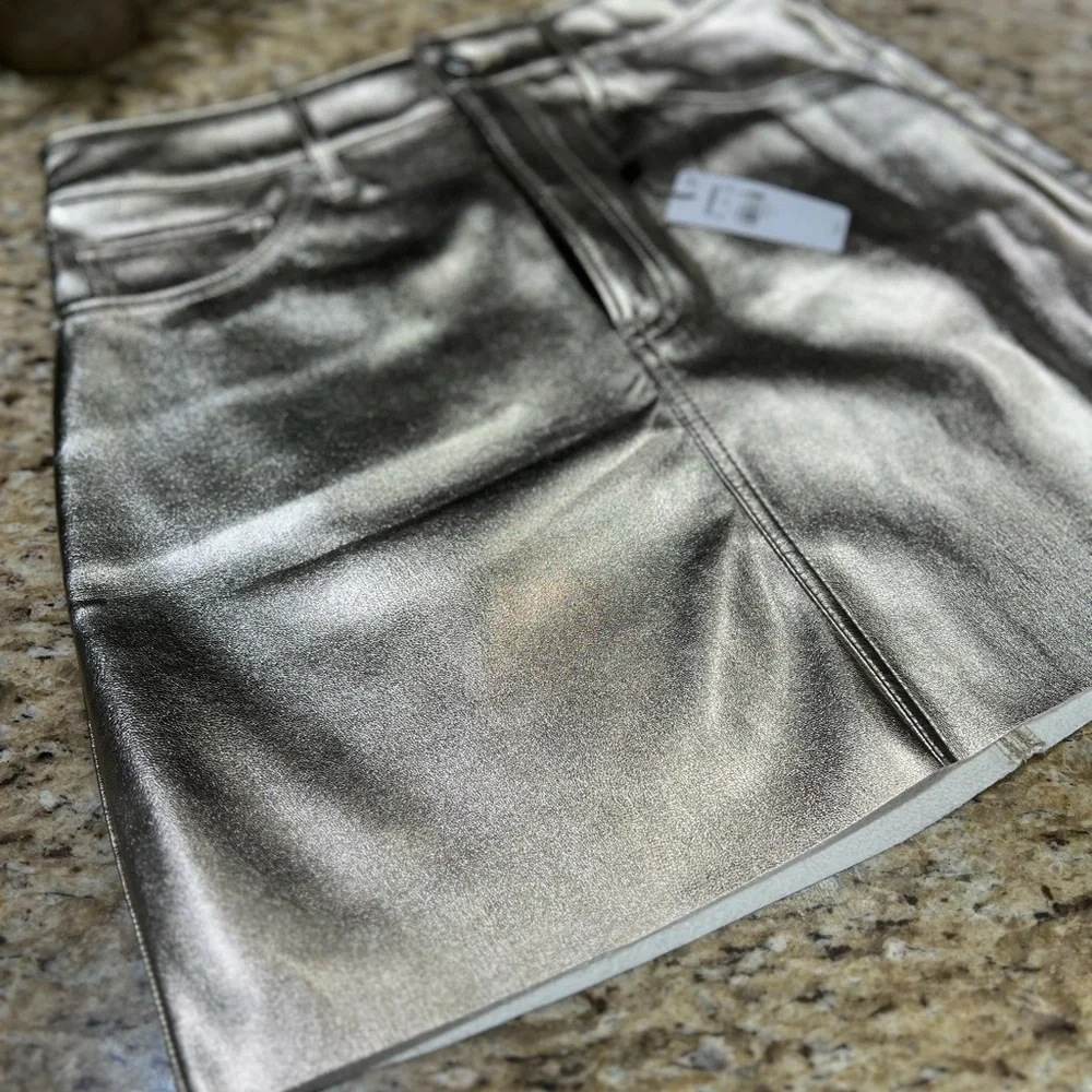 Express Metallic Gold Raw Hem Skirt 4